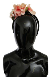 Dolce & Gabbana Pink Silk Black Floral Headband Logo Diadem -   -  Dolce & Gabbana.